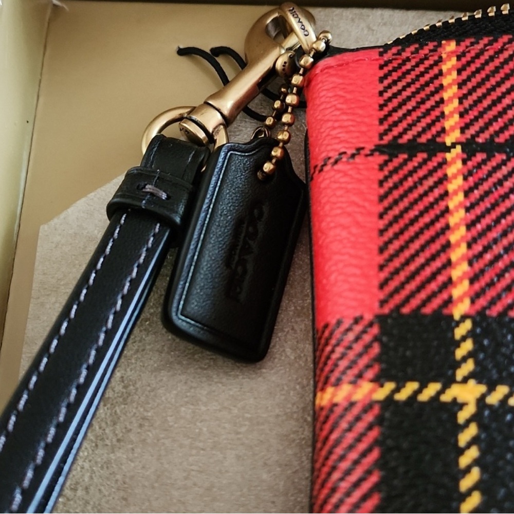 Coach Red Plaid Leather Wristlet Wallet - Picture 5 of 10